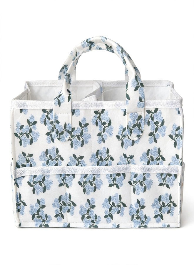 birowtec Blue Floral Diaper Caddy Organizer, Stylish Nursery Storage Basket, Gift for Baby Shower, Newborn Essentials, (Blue Flower) - Image 1