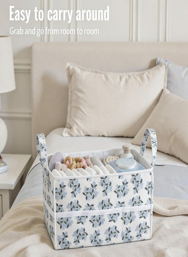 birowtec Blue Floral Diaper Caddy Organizer, Stylish Nursery Storage Basket, Gift for Baby Shower, Newborn Essentials, (Blue Flower) - Image 5