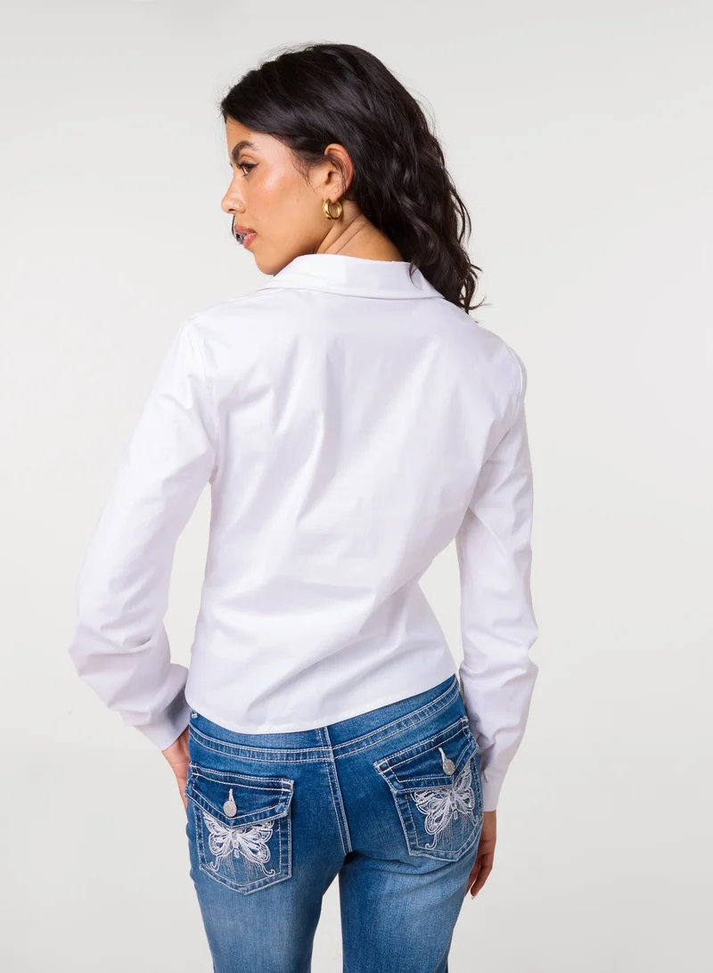 بينك فانيلا Tie Front Shirt