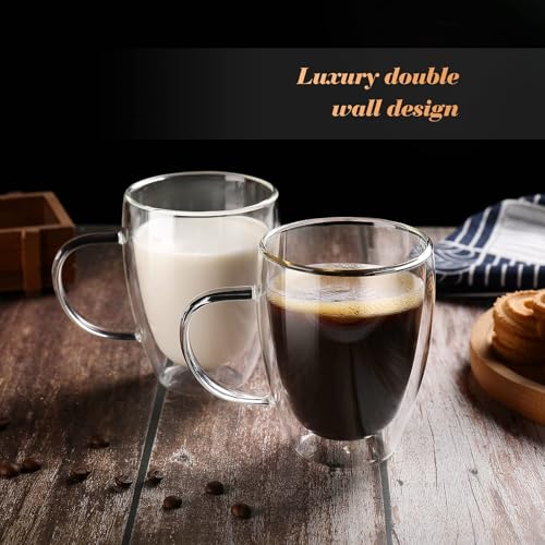 Wells 12 Oz Double Walled Glass Coffee Mugs with Handle, Insulated Layer Coffee Cups, Clear Borosilicate Glass Mugs - Gift for Cappuccino,Tea,Latte,Espresso,Hot Beverage,Cold Drinks, Set of 2 - Image 3