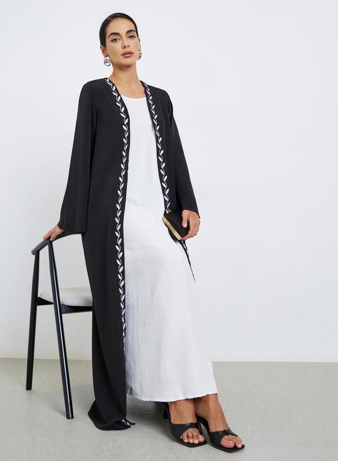 Styli Leaf Embroidery Front Open Abaya - Image 1