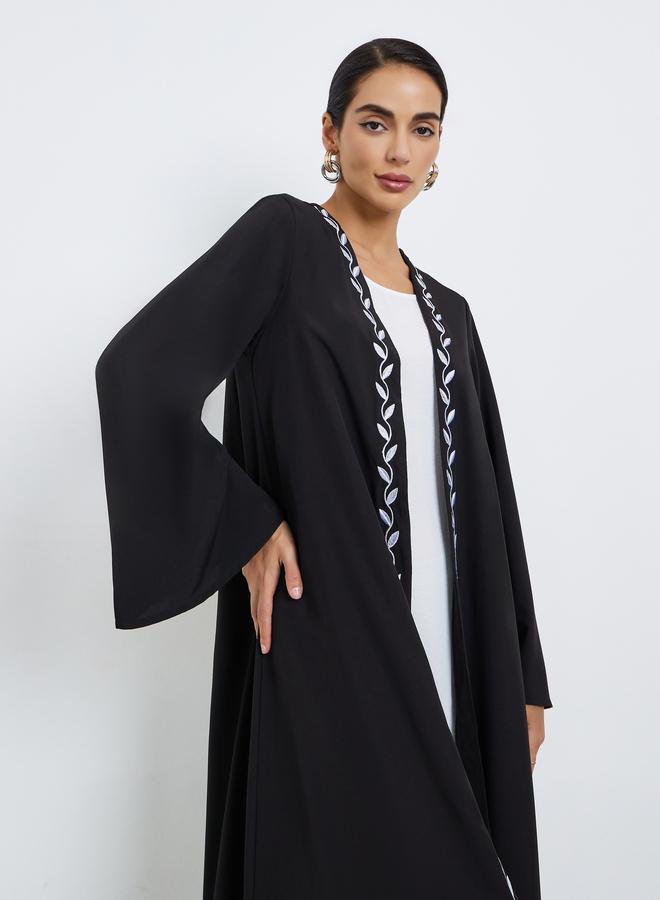 Styli Leaf Embroidery Front Open Abaya - Image 3