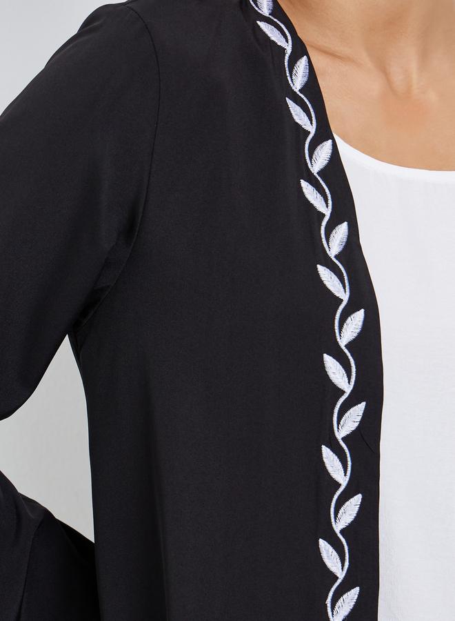 Styli Leaf Embroidery Front Open Abaya - Image 4
