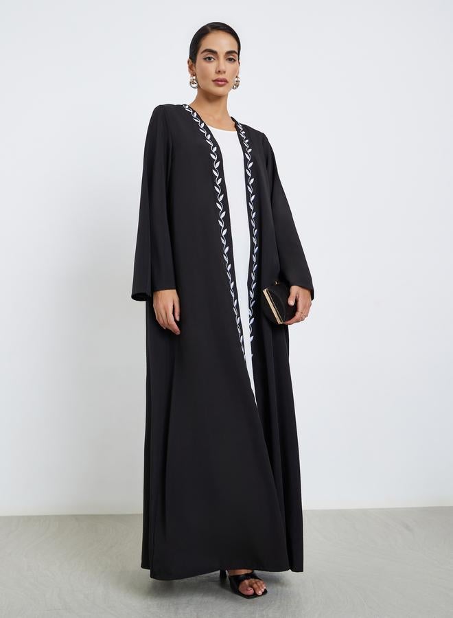 Styli Leaf Embroidery Front Open Abaya - Image 2