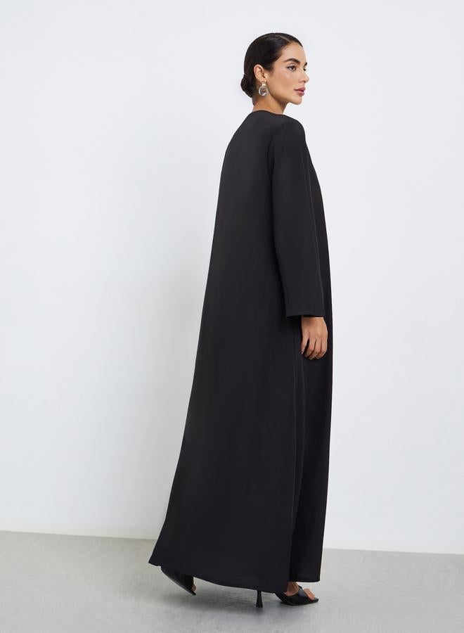 Styli Leaf Embroidery Front Open Abaya - Image 5