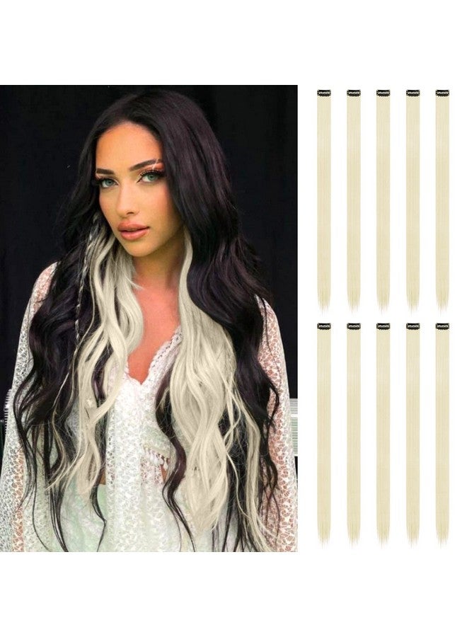 فيشبن وصلات شعر ملونة أشقر بلاتيني بمشبك في وصلات الشعر 10 قطع تسليط الضوء على قطعة شعر ملونة مستقيمة بمشبك صناعي في قطع الشعر للنساء والفتيات والحفلات اليومية 22 بوصة - Image 1