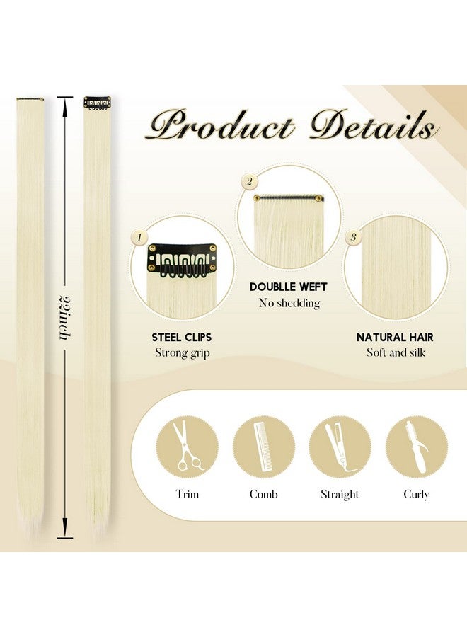 فيشبن وصلات شعر ملونة أشقر بلاتيني بمشبك في وصلات الشعر 10 قطع تسليط الضوء على قطعة شعر ملونة مستقيمة بمشبك صناعي في قطع الشعر للنساء والفتيات والحفلات اليومية 22 بوصة - Image 4