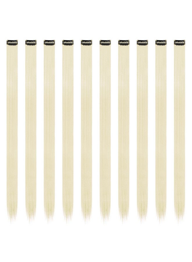 فيشبن وصلات شعر ملونة أشقر بلاتيني بمشبك في وصلات الشعر 10 قطع تسليط الضوء على قطعة شعر ملونة مستقيمة بمشبك صناعي في قطع الشعر للنساء والفتيات والحفلات اليومية 22 بوصة - Image 2