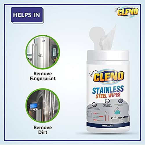 Cleno Stainless Steel Wet Wipes Quickly Cleans/Shines & Protects Cookers/Stove/Refrigerator Dishwashers & Grills Stainless-Steel Surfaces - 50 Wipes (Pack of 4) (Ready to Use) - Image 3