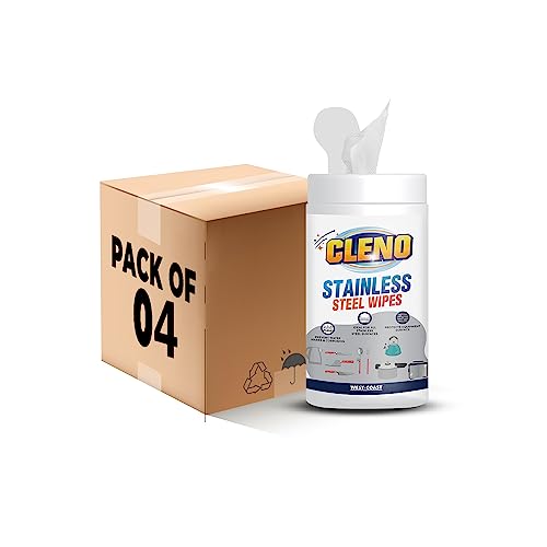 Cleno Stainless Steel Wet Wipes Quickly Cleans/Shines & Protects Cookers/Stove/Refrigerator Dishwashers & Grills Stainless-Steel Surfaces - 50 Wipes (Pack of 4) (Ready to Use) - Image 1
