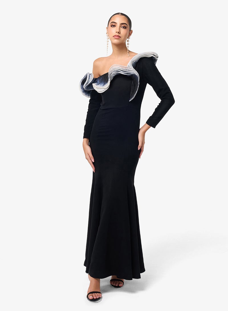 Threadz by Ajooni Contrast Off Shoulder Bodycon Maxi Dress - Image 4