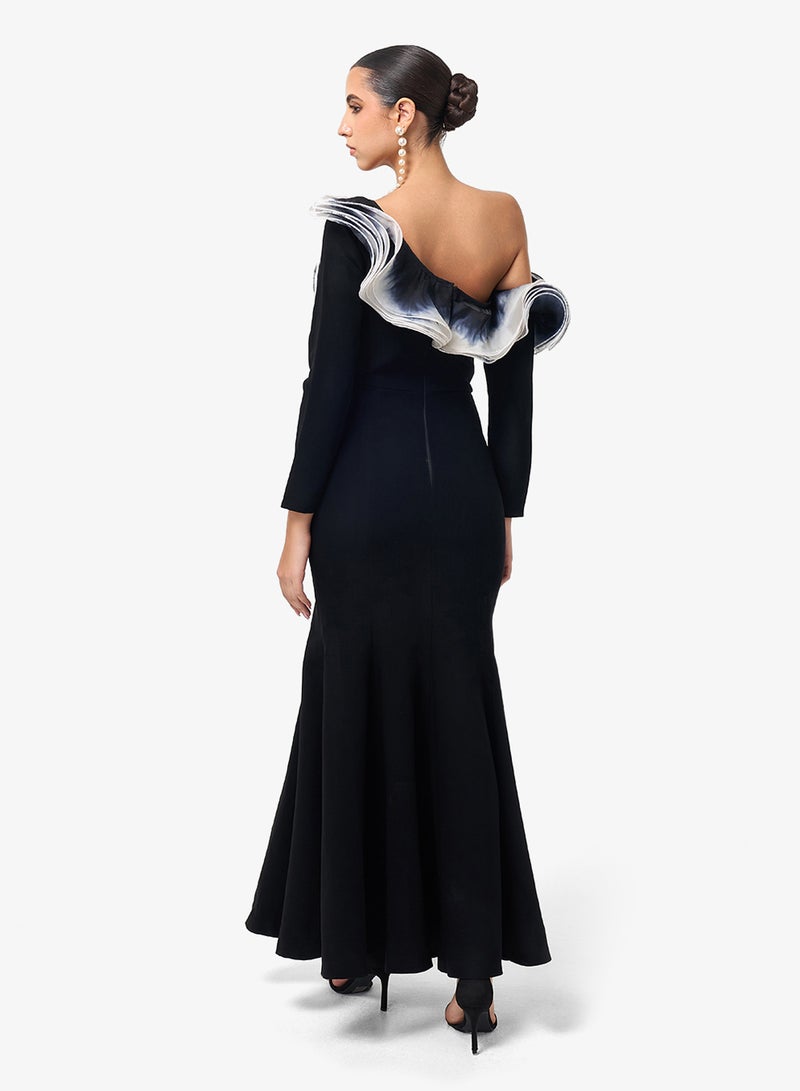 Threadz by Ajooni Contrast Off Shoulder Bodycon Maxi Dress - Image 2