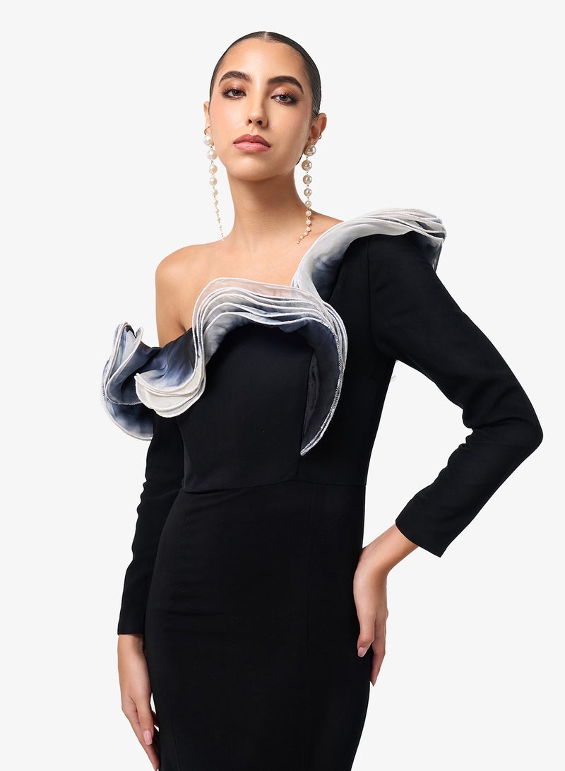 Threadz by Ajooni Contrast Off Shoulder Bodycon Maxi Dress - Image 3