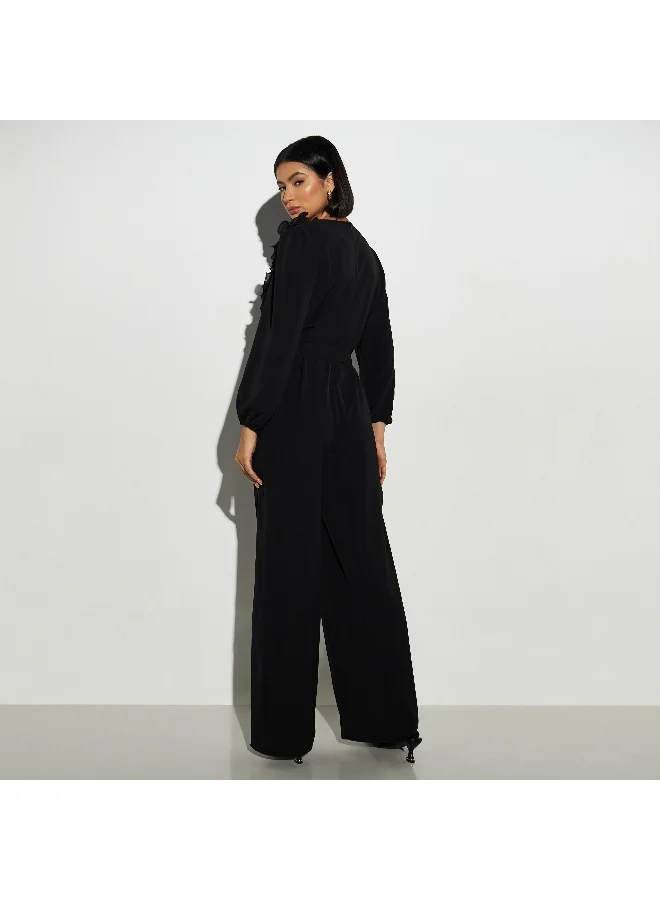 2Xtremz 2Xtremz Ruffle Detail V-neck Jumpsuit with Tie-Up Belt