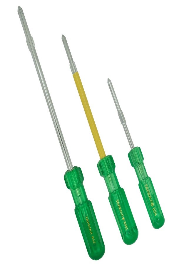 TAPARIA, 3 PC SET, 2 x 2 in 1 SCREWDRIVERS & 1 X INSULATED SCREWDRIVERS (905 I, 804, 852). Used For Industrial Application, DIY, Electricals, Carpentary, Professional And Home use.,Green&Silver - Image 1