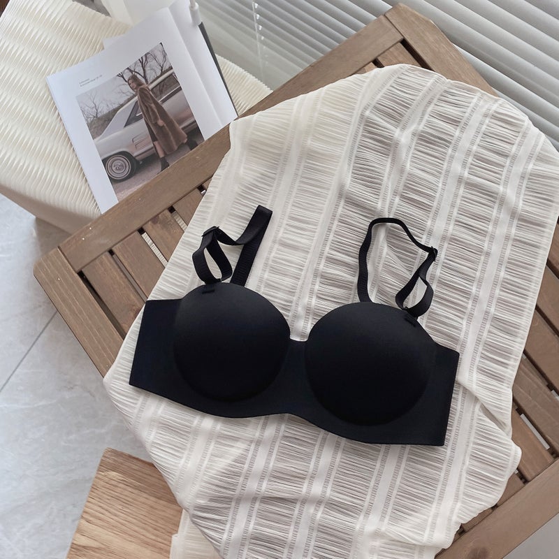 Jianmei Japanese Style Solid Color Glossy Underwear Small Chest Push Up Top Support Comfortable Breathable Wireless Underwear - Image 1