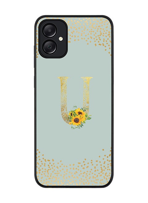 Rugged Black edge case for Samsung Galaxy A05 Case Cover- Custom Monogram Initial Letter Floral Pattern Alphabet-U  (Light Grey )