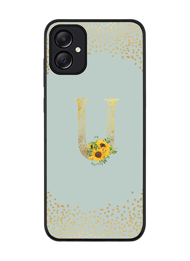 Rugged Black edge case for Samsung Galaxy A05 Case Cover- Custom Monogram Initial Letter Floral Pattern Alphabet-U  (Light Grey )