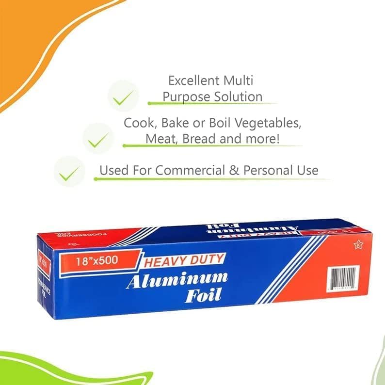 VPACK Heavy Duty Aluminum Foil 18" x 500 ft, 20 Microns Thick | Commercial Grade & Extra Thick, Strong Enough for Food Service Industry | VPack Brand - Image 2