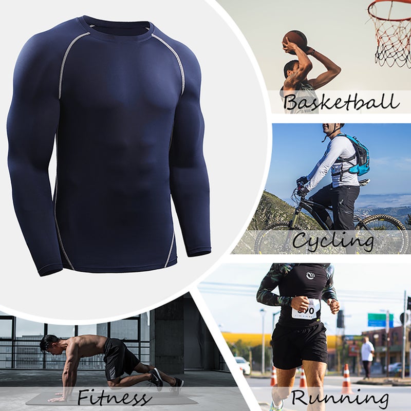 Men Compression Shirts 3 PCS Elastic Quick Dry Base Layer O-Neck Long Sleeve Sport T-Shirt Tops Workout Fitness - Image 2