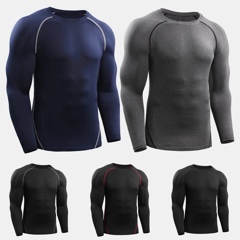 Men Compression Shirts 3 PCS Elastic Quick Dry Base Layer O-Neck Long Sleeve Sport T-Shirt Tops Workout Fitness - Image 3