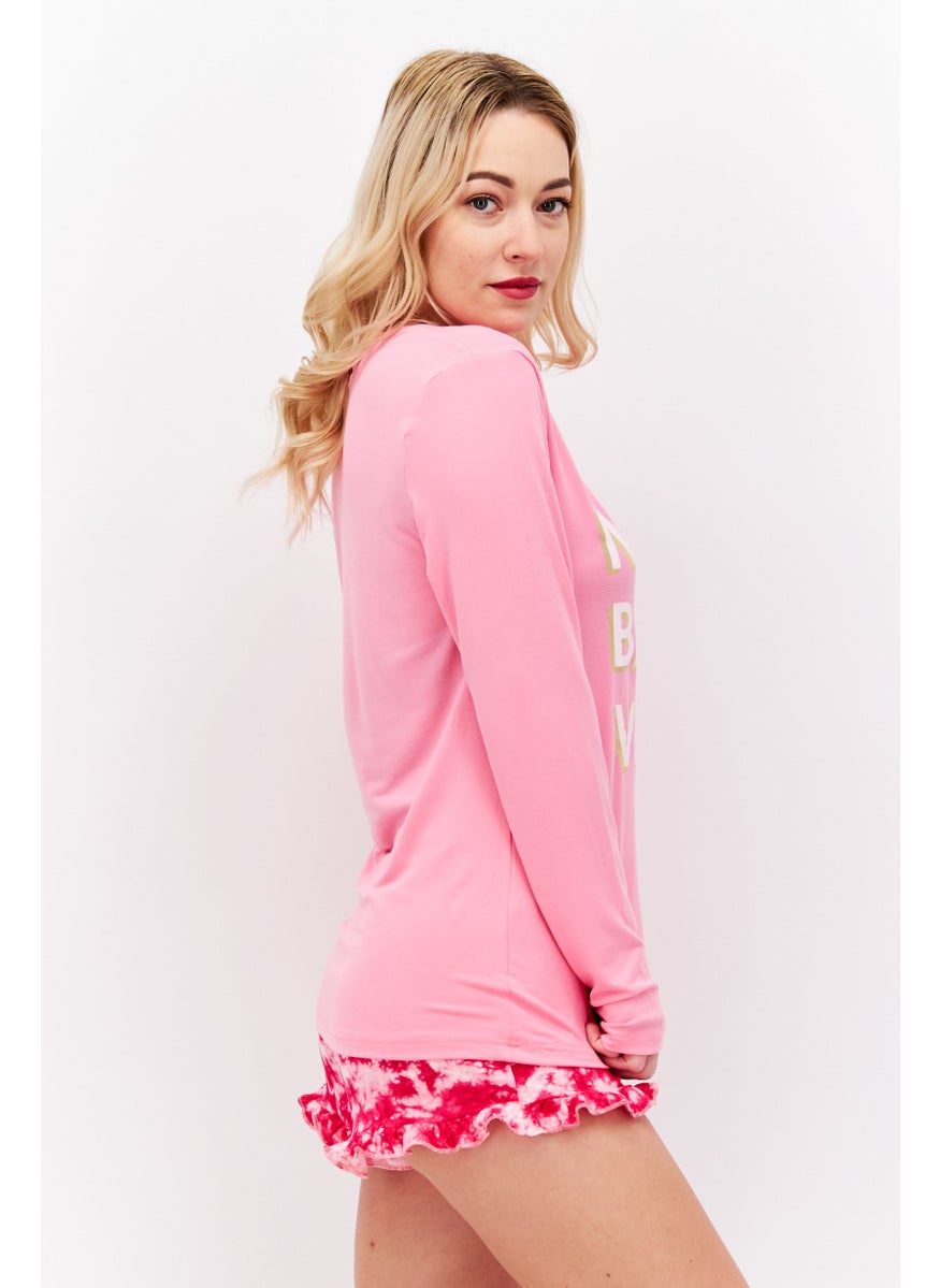 French Affair Women 2 Piece Graphic Print Pajama Set, Pink  - Image 4