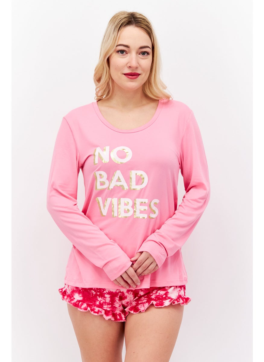 French Affair Women 2 Piece Graphic Print Pajama Set, Pink  - Image 1