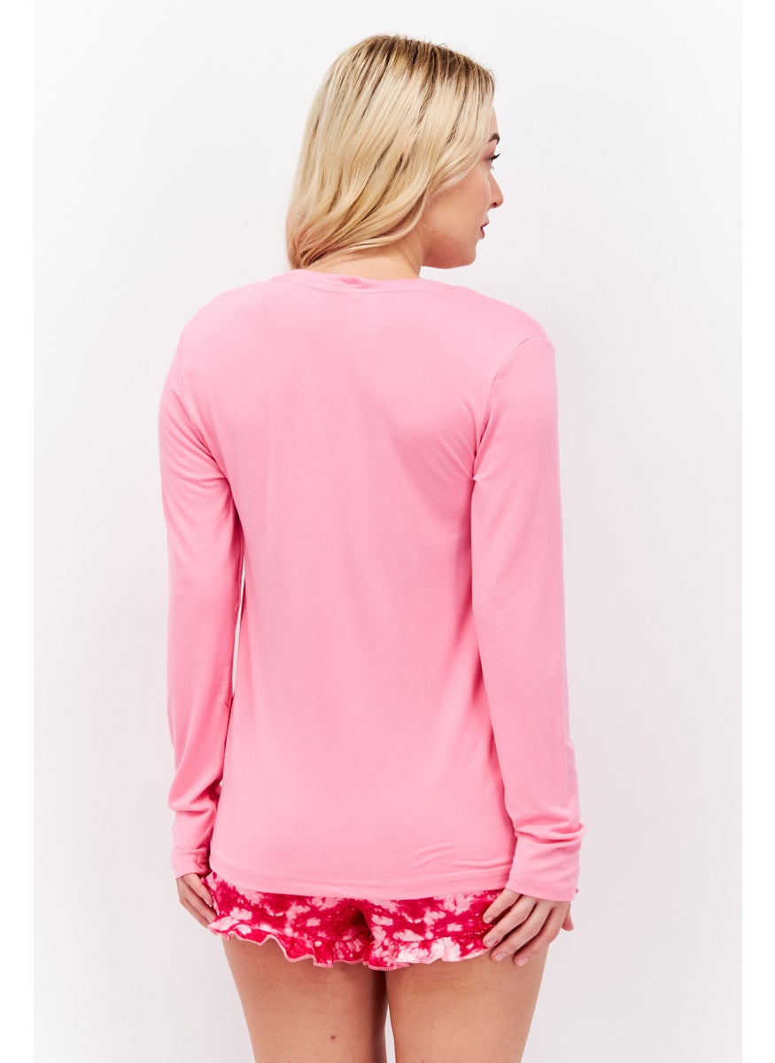 French Affair Women 2 Piece Graphic Print Pajama Set, Pink  - Image 3