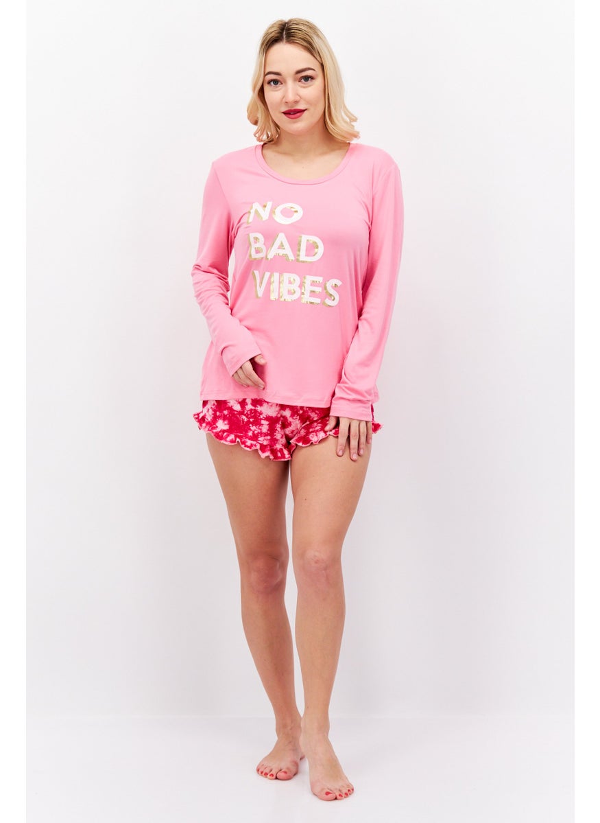 French Affair Women 2 Piece Graphic Print Pajama Set, Pink  - Image 2
