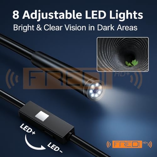 FREDI HD PLUS Non WiFi Endoscope Camera with Light | 1080P HD Borescope with 8 Lights | Waterproof 16.4FT Semi-Rigid Cord for Pipe Inspection | Industrial Endoscope for Phones - Image 3