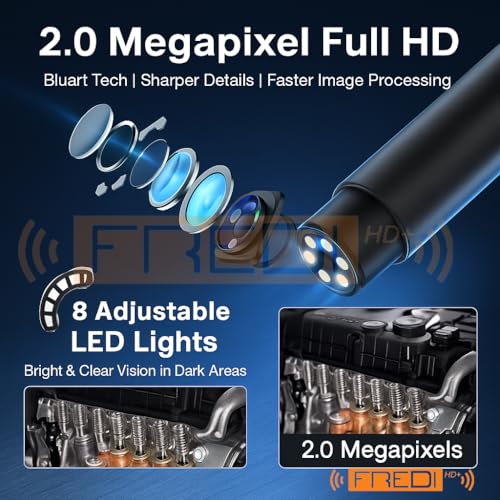 FREDI HD PLUS Non WiFi Endoscope Camera with Light | 1080P HD Borescope with 8 Lights | Waterproof 16.4FT Semi-Rigid Cord for Pipe Inspection | Industrial Endoscope for Phones - Image 4