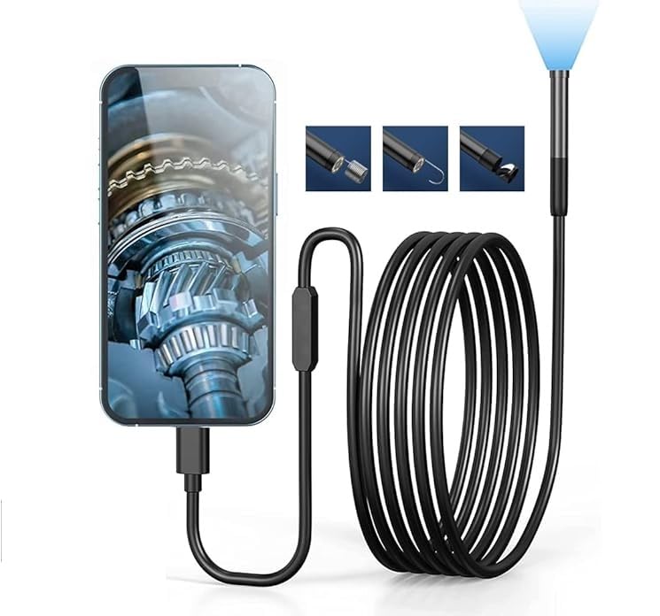 FREDI HD PLUS Non WiFi Endoscope Camera with Light | 1080P HD Borescope with 8 Lights | Waterproof 16.4FT Semi-Rigid Cord for Pipe Inspection | Industrial Endoscope for Phones - Image 1