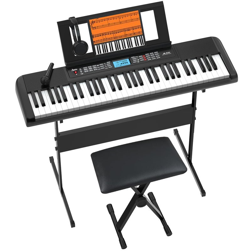 JIKADA 61 Key Keyboard Piano, Portable Electric Piano Keyboard w/LCD Screen, Built-In Speakers, Headphones, Stand, Stool, Music Rest, Microphone, 300 Timbres, 300 Rhythms - Image 1