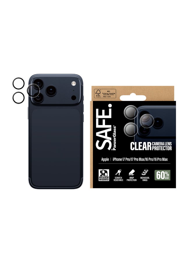SAFE iPhone 17 Pro Max / 17 Pro / 16 Pro Max / 16 Pro Camera Lens Protector Hoops, Rings w/ High Clarity, Anti-Scratch Anti-Fingerprint, No Image Distortion, Easy Install, Transparent - Image 1