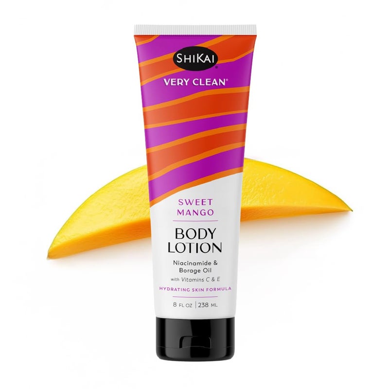 ShiKai Very Clean Body Lotion Sweet Mango 8 oz  Hydrating Skin Moisturizer for Dry Skin  With Niacinamide Borage Oil and Vitamin C  E