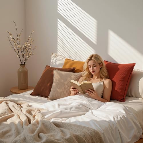 Fuhana Throw Pillow Covers 18x18 Inch Corduroy Set of 4 Decorative Couch Summer Throw Pillow Cases Square Farmhouse Boho Velvet Cushion Covers for Sofa Bed Living Room Home Decor Maillard Tones - Image 4
