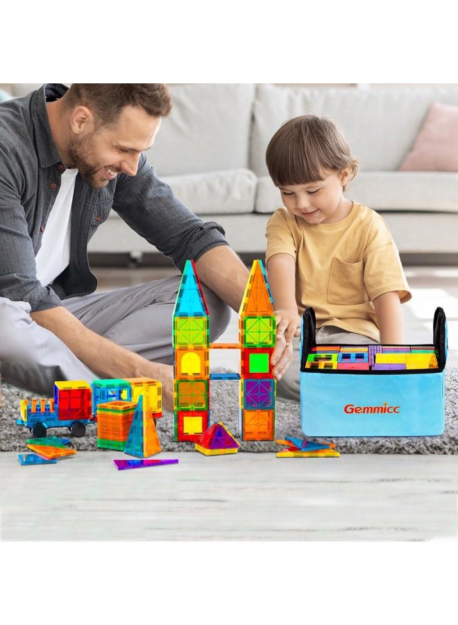 Gemmicc Magnetic Tiles, 126 PCS + Storage Case, STEM Building Blocks Magnet Toys for Kids,Educational Building Toy Stacking Blocks for Boys Girls,Huge Set with 2 Cars - Image 3