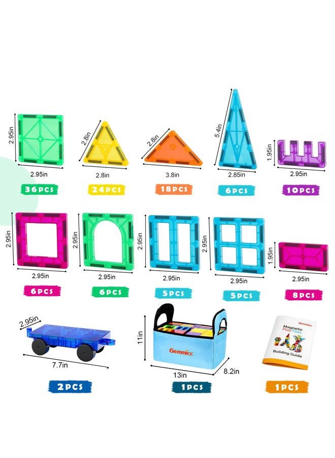 Gemmicc Magnetic Tiles, 126 PCS + Storage Case, STEM Building Blocks Magnet Toys for Kids,Educational Building Toy Stacking Blocks for Boys Girls,Huge Set with 2 Cars - Image 2