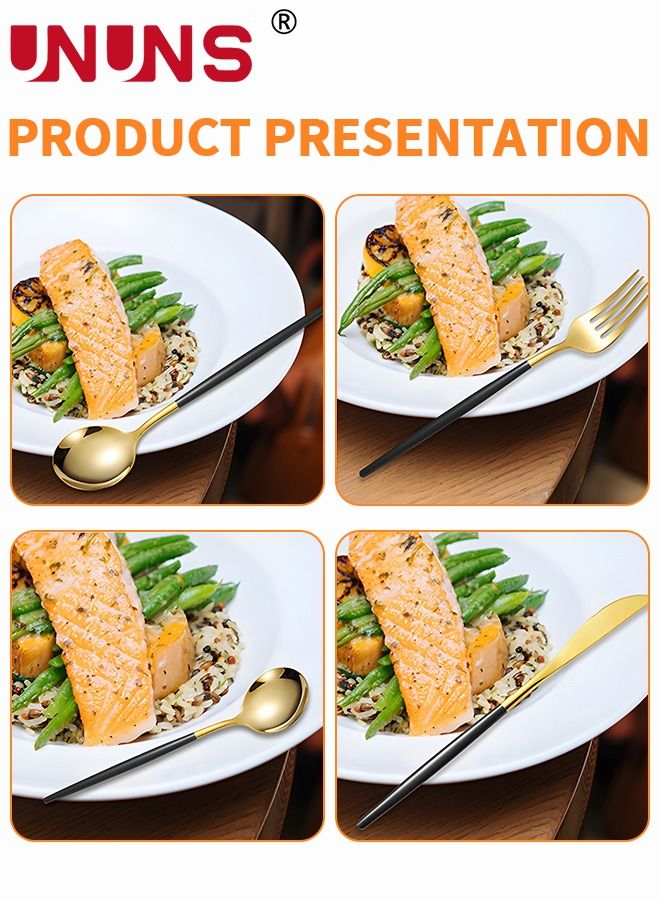 UNUNS 24 PCS Flatware Set with Knives Spoons and Forks, 410 Stainless Steel Flatware Set, Silverware Cutlery Set, Utensils Set Basics Tableware,Mirror Finish, Dishwasher Safe - Image 5