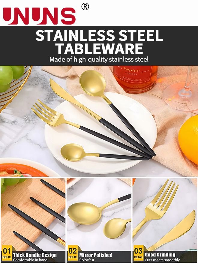 UNUNS 24 PCS Flatware Set with Knives Spoons and Forks, 410 Stainless Steel Flatware Set, Silverware Cutlery Set, Utensils Set Basics Tableware,Mirror Finish, Dishwasher Safe - Image 2