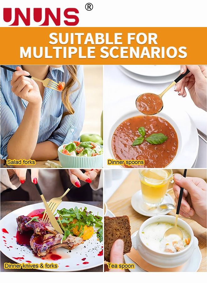 UNUNS 24 PCS Flatware Set with Knives Spoons and Forks, 410 Stainless Steel Flatware Set, Silverware Cutlery Set, Utensils Set Basics Tableware,Mirror Finish, Dishwasher Safe - Image 4