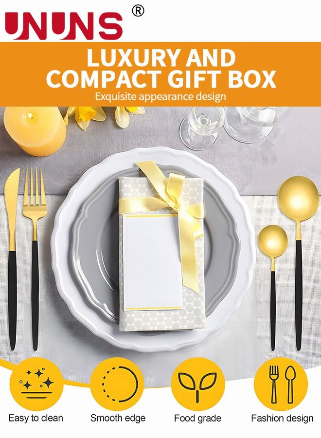 UNUNS 24 PCS Flatware Set with Knives Spoons and Forks, 410 Stainless Steel Flatware Set, Silverware Cutlery Set, Utensils Set Basics Tableware,Mirror Finish, Dishwasher Safe - Image 3