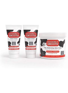 أدرلي سموذ مجموعة كريم مرطب للجسم واليدين غير الدهني من UDDERLY SMOOTH، مجموعة واحدة، 3 قطع  - Image 1