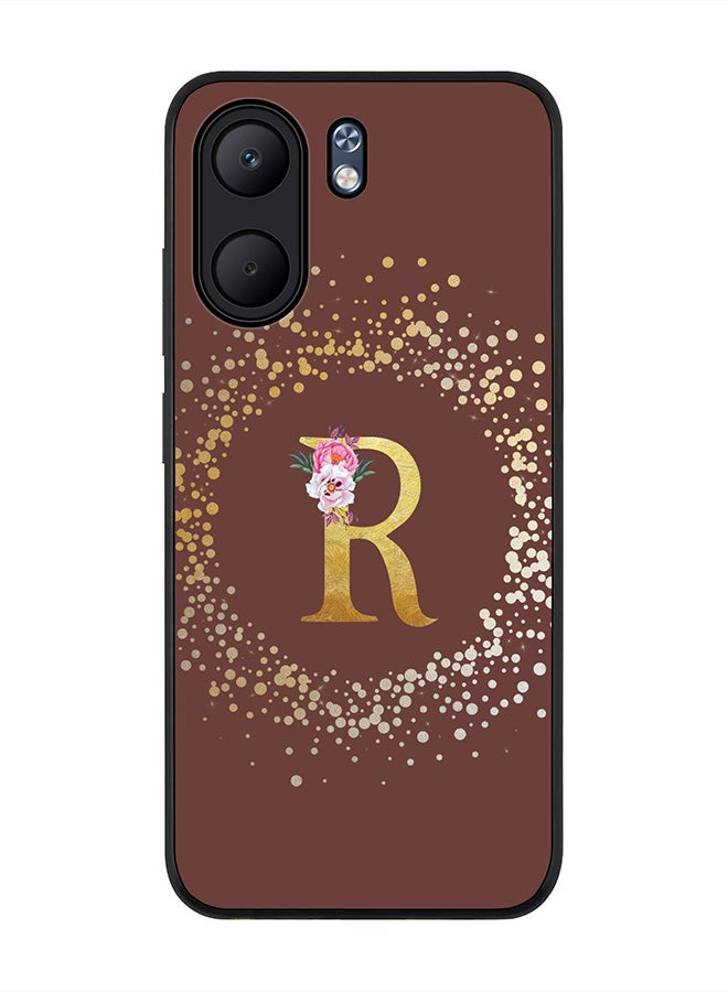 Stylizedd For Oppo A5x 5G / A5x 4G Case,Slim fit Camera Protection, Shockproof Thin Phone cover  - Custom Monogram Floral - R  (Brown )