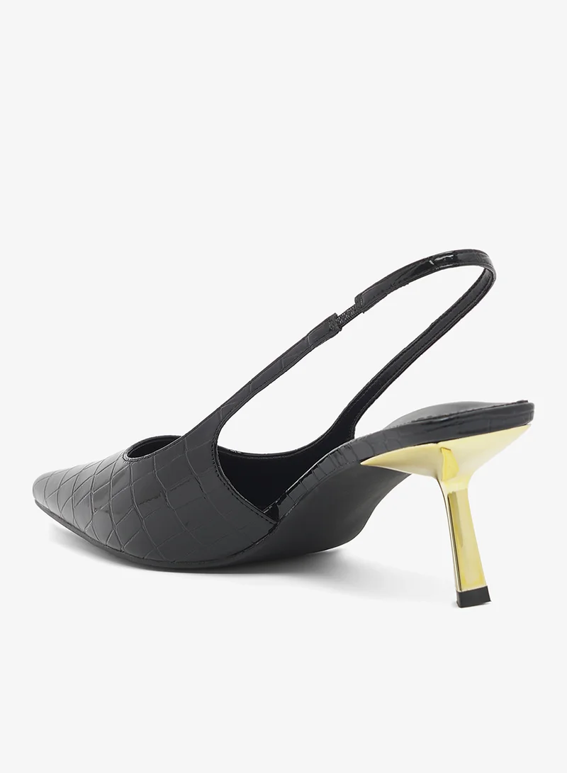RAID BLACK CROC PATENT Croc Kitten Heel Slingback Pumps for Women | Best Price UAE