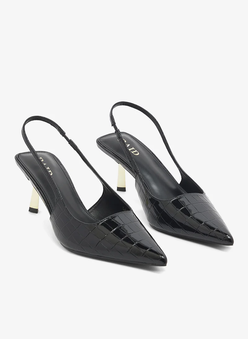 RAID BLACK CROC PATENT Croc Kitten Heel Slingback Pumps for Women | Best Price UAE