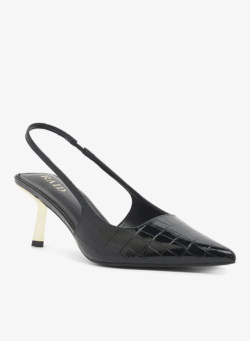 RAID BLACK CROC PATENT Croc Kitten Heel Slingback Pumps for Women | Best Price UAE