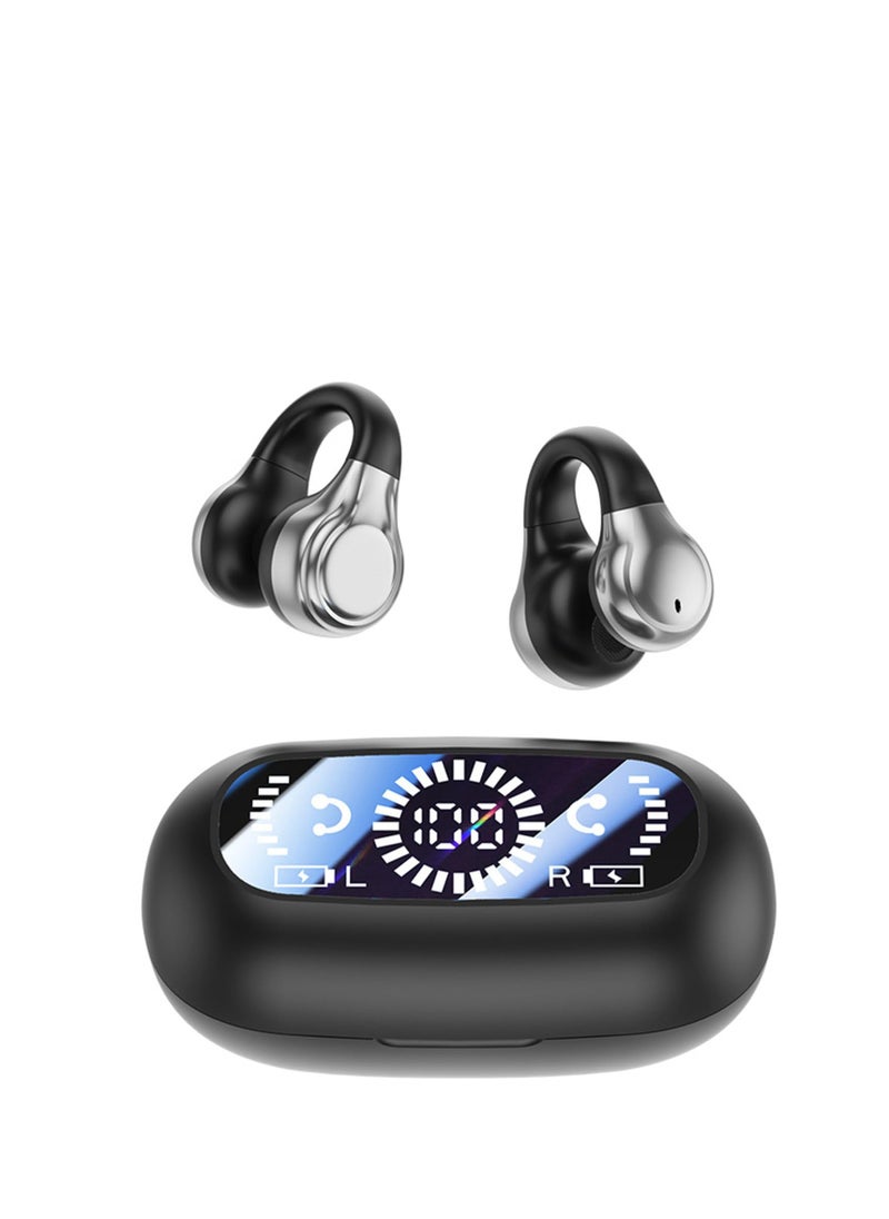 SYOSI Wireless Bone Conduction Bluetooth Headphones, Open Sport Ear Clip Earbuds, Digital Display Ultra Long Battery Life Earphones, Sports Earphones Built-in Microphone for iPhone Android (Black)  - Image 3