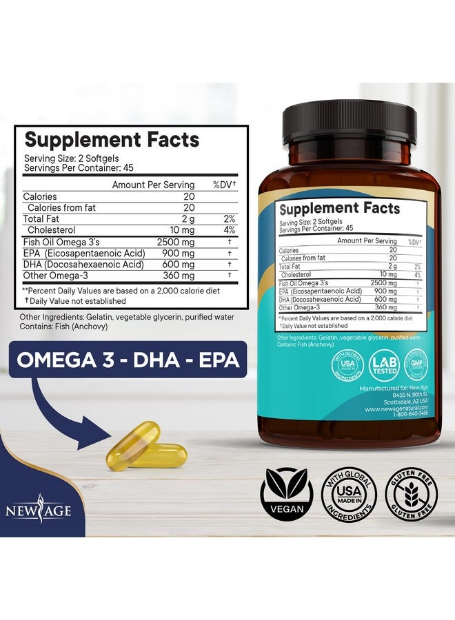 NEW AGE Omega 3 Fish Oil Supplement Immune & Health Support - Promotes Joint, Eye & Skin Health - Non GMO - EPA, DHA Fatty Acids Gluten Free (90 Softgels (Pack of 1)) - Image 3