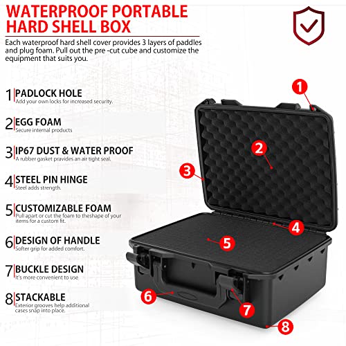 TORIBIO 12 inch Waterproof Hard Carrying Case,Shockproof Storage Box with Customizable Foam,Portable Protective Tool Box for Microphone,Recorder,Electronics,Tools,Cameras,Equipment and More - Image 4
